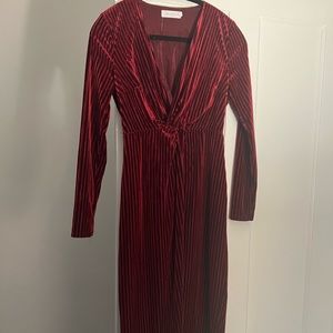All in Favor Red Velvet midi Knot Dress